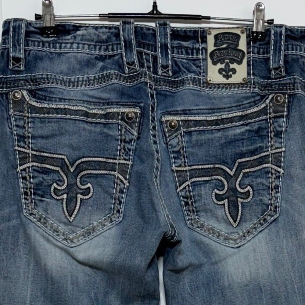 Rock Revival Jeans Mens 36X33 Blue Jayson Heavy Stitch Straight Stretch Y2K
